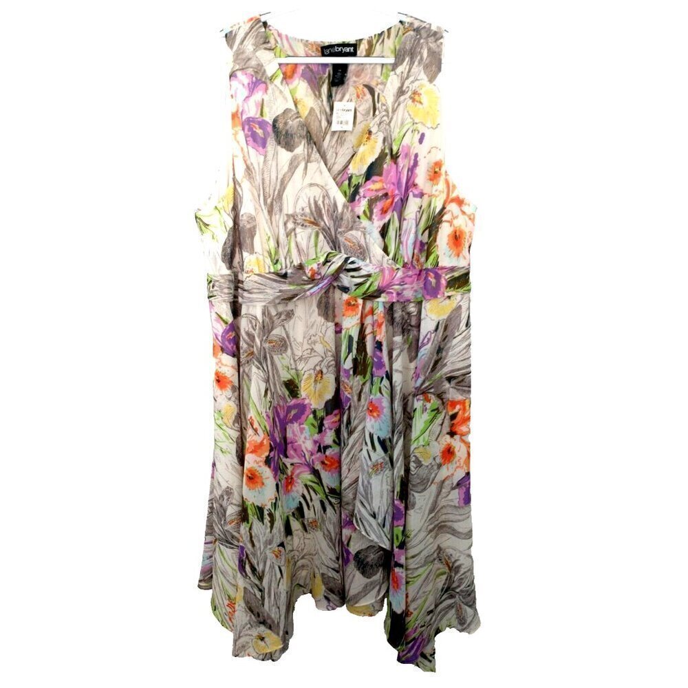 Lane Bryant Midi Dress Sleeveless Multicolor Side Zip Lined Surplice Top NWT- 28